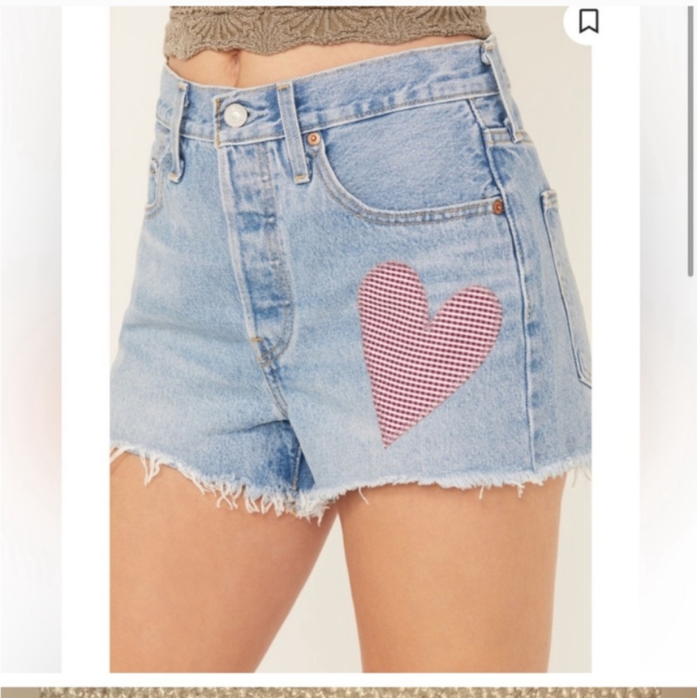 Levi's 501 Denim Shorts Heart Patch